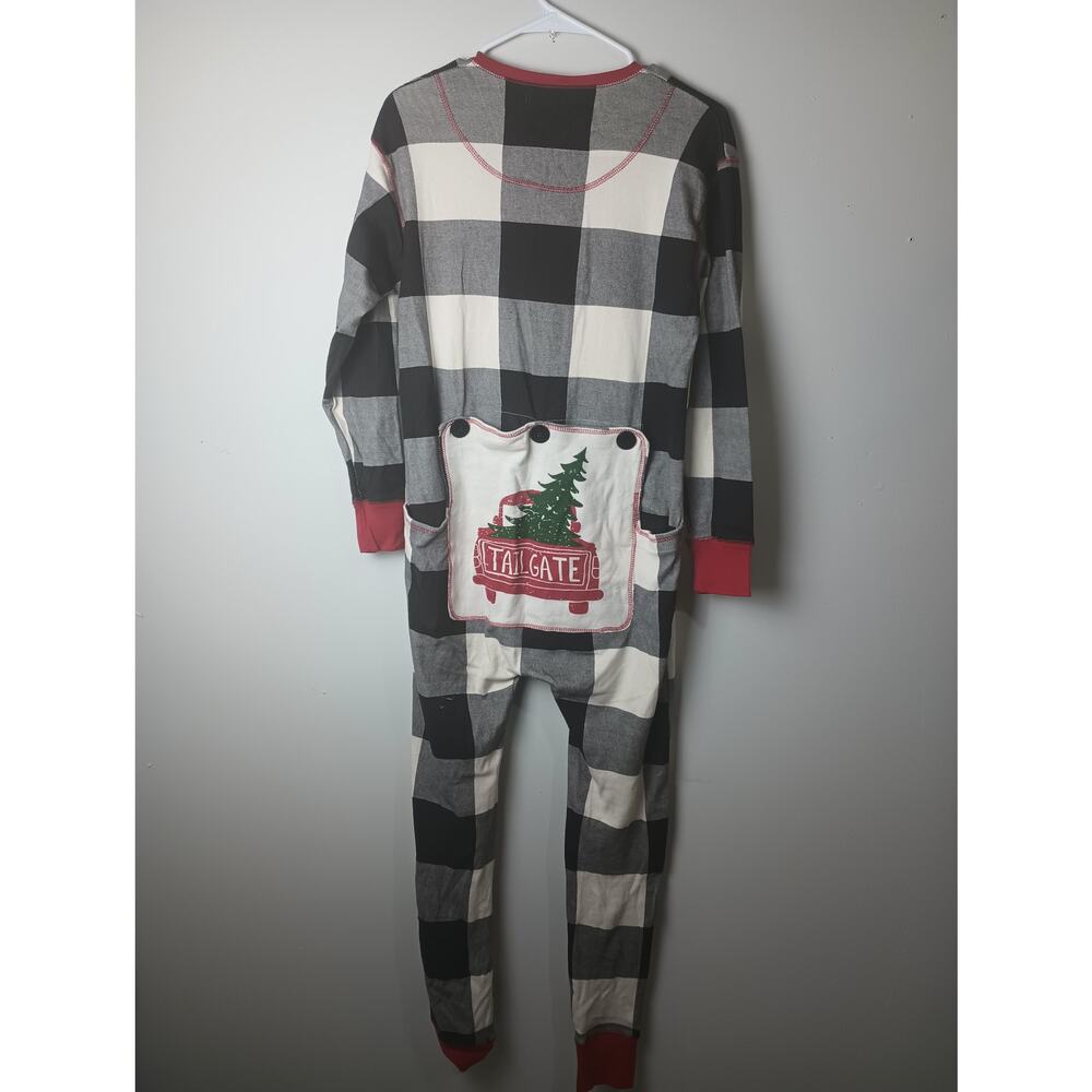 Lazy One Tailgate Buffalo Plaid One Piece Pajamas Size Small Christmas Truck